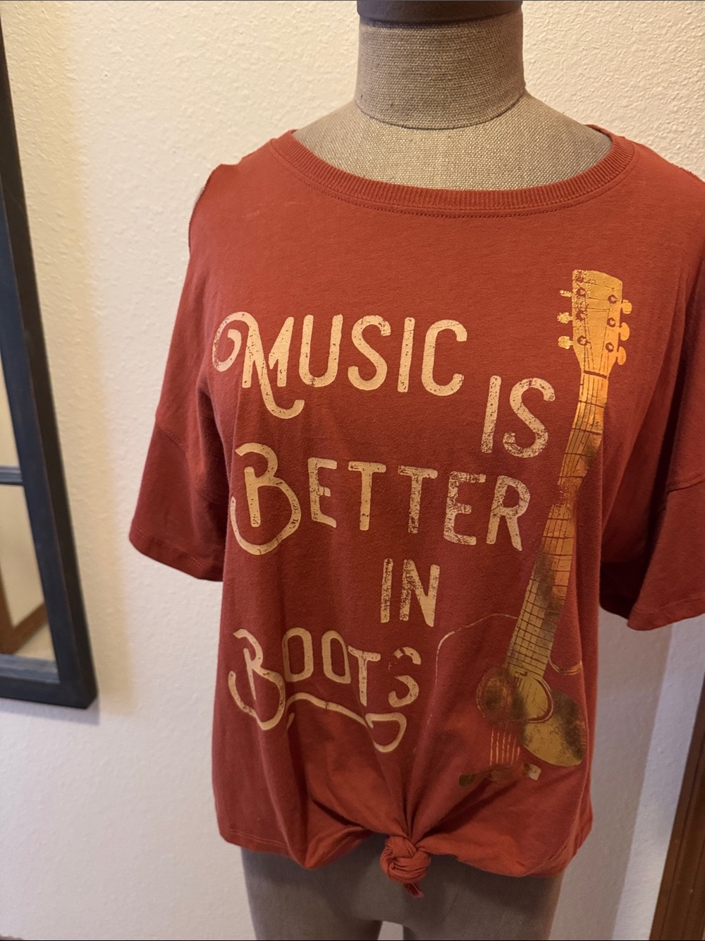 Rust Graphic Tee "Music Is Better In Boots"